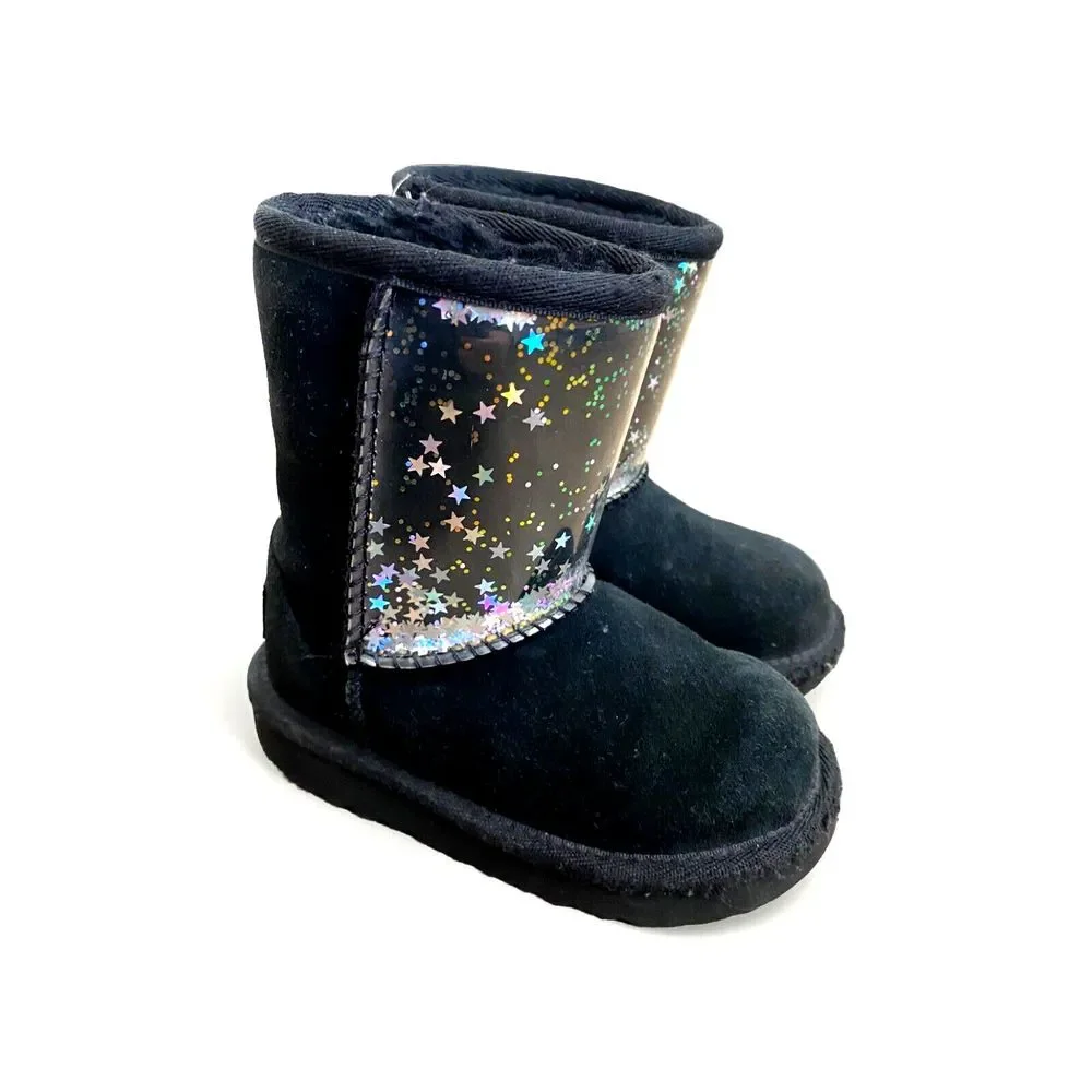 UGG Classic II Clear Glitter Boots‎ Black Size 7 Toddler Girls Kids Star Shoes